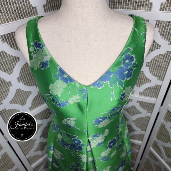 Sara Campbell NWT Green Floral Jacquard A-Line w/Front Box Pleat Dress Size 4 - Picture 3 of 13